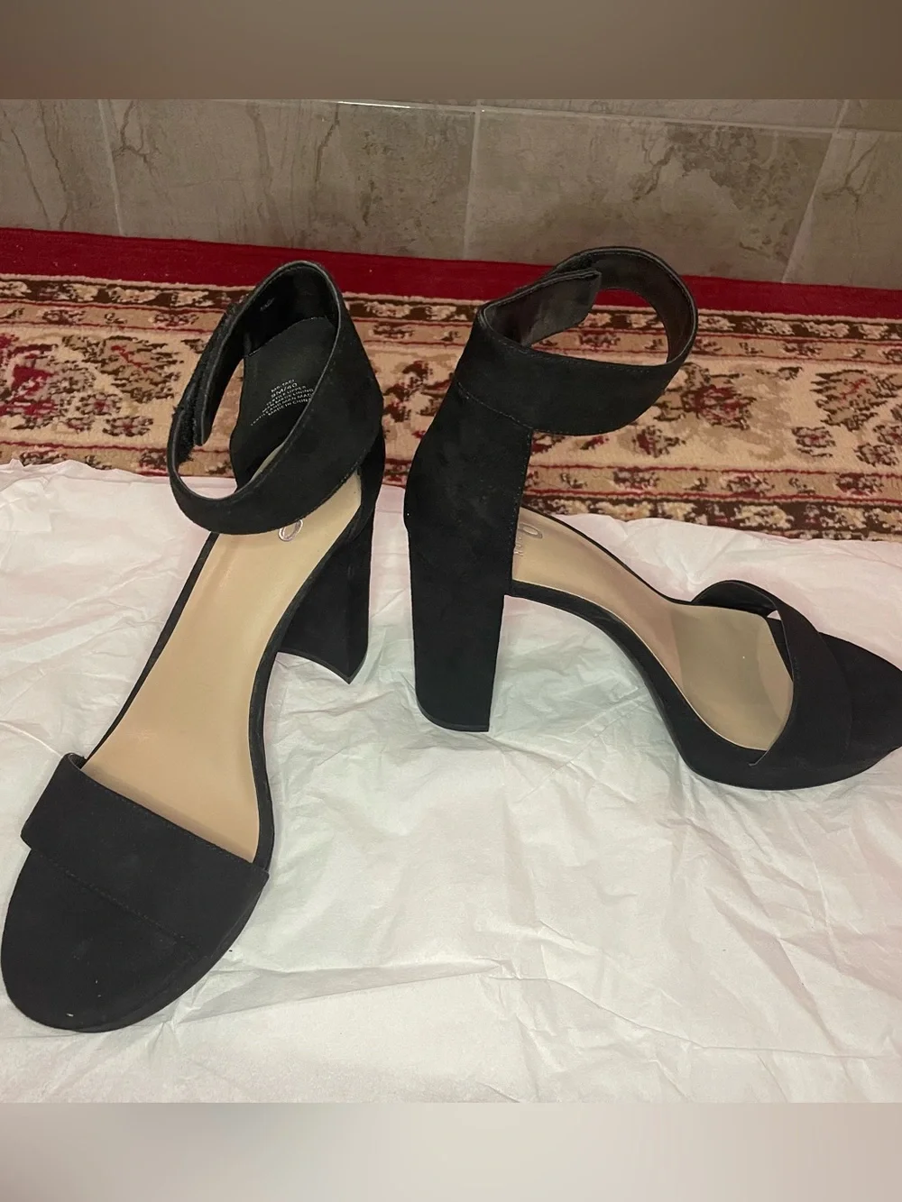 Mix No. 6 Black Suede Ankle-Strap Block Heels